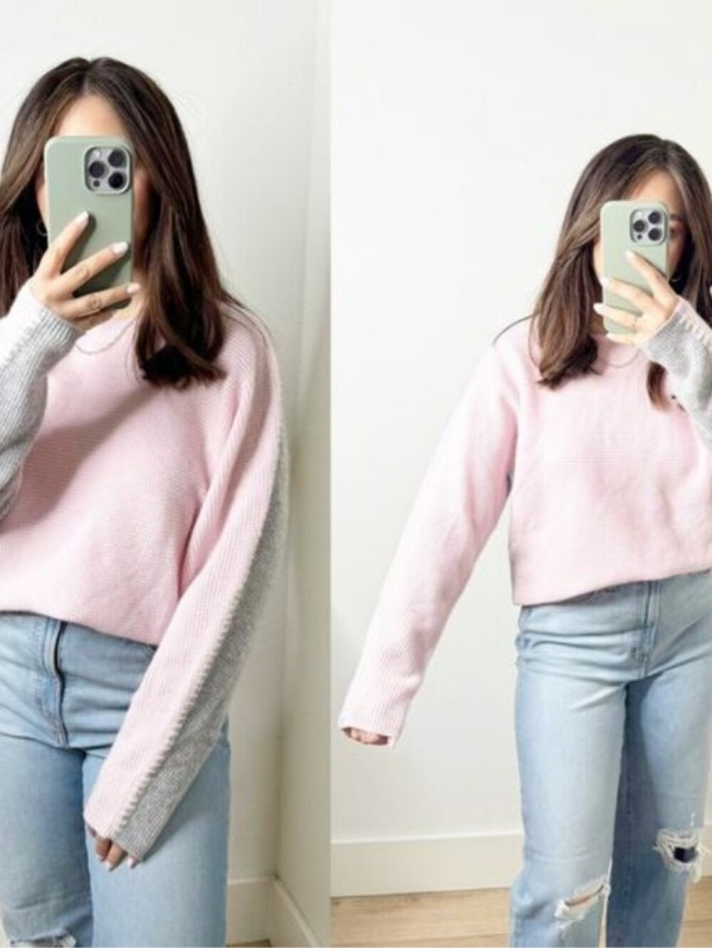Johnny Was Calme Cashmere Waffle Sweater S Pink Grey Colorblock NWT